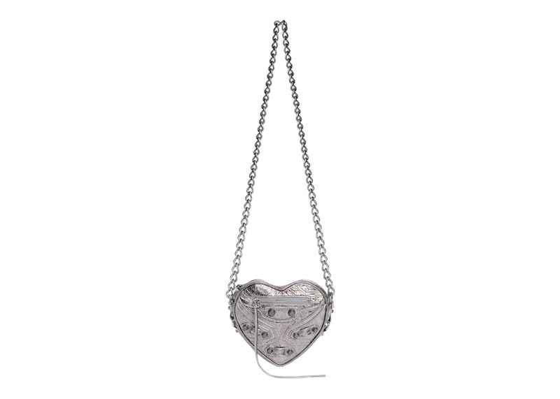 Balenciaga Le Cagole Heart Mini Metallized Bag Silver