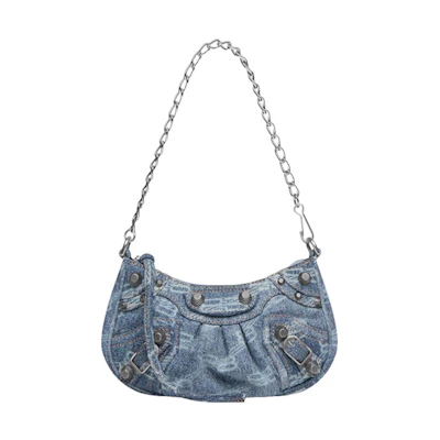 Balenciaga Le Cagole Mini Bag with Chain BB Monogram Bleached Denim