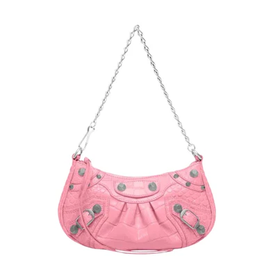 Balenciaga Le Cagole Mini Bag with Chain Crocodile Embossed Pink