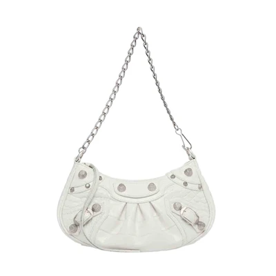Balenciaga Le Cagole Mini Bag with Chain Crocodile Embossed White