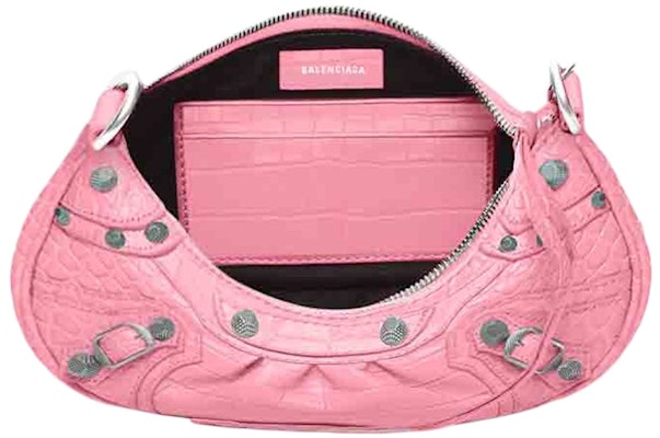 Balenciaga Le Cagole Mini Bag with Chain Crocodile Embossed Pink Lookbook Balenciaga Le Cagole Mini Bag with Chain Crocodile Embossed Pink