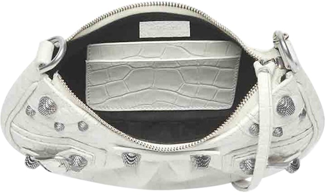 Balenciaga Le Cagole Mini Bolsa Cadena Cocodrilo Grabado Blanco Lookbook Balenciaga Le Cagole Mini Bolsa Cadena Cocodrilo Grabado Blanco