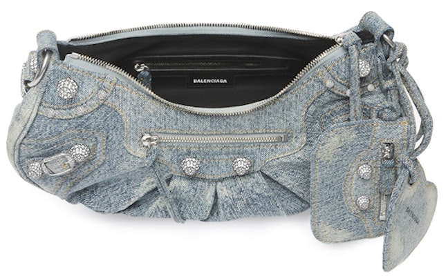 Balenciaga Le Cagole Shoulder Bag Small Blue Denim Wash with Rhinestones Lookbook Balenciaga Le Cagole Shoulder Bag Small Blue Denim Wash with Rhinestones