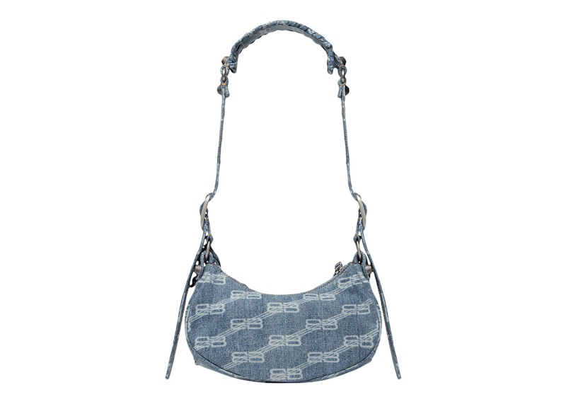 Order Tas Bahu Balenciaga Le Cagole XS BB Monogram Biru/Demin Pudar