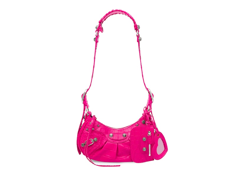 Balenciaga Le Cagole Shoulder Bag XS Crocodile Embossed Pink