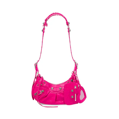 Balenciaga Le Cagole Shoulder Bag XS Crocodile Embossed Pink