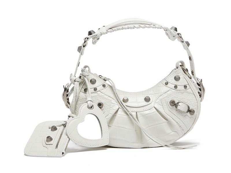 Balenciaga Le Cagole Shoulder Bag XS Crocodile Embossed White