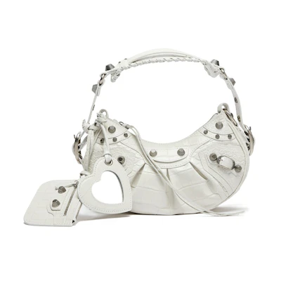 Balenciaga Le Cagole Shoulder Bag XS Crocodile Embossed White