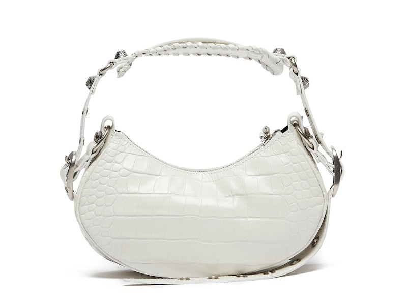 Order 巴黎世家Le Cagole XS鱷魚壓紋白色肩背包