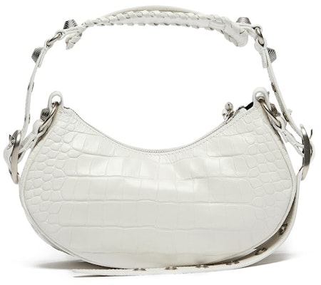 Balenciaga Le Cagole Shoulder Bag XS Crocodile Embossed White Order Balenciaga Le Cagole Shoulder Bag XS Crocodile Embossed White