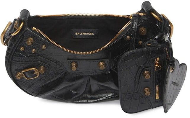 Balenciaga Le Cagole Shoulder Bag XS Crocodile Embossed Black Lookbook Balenciaga Le Cagole Shoulder Bag XS Crocodile Embossed Black