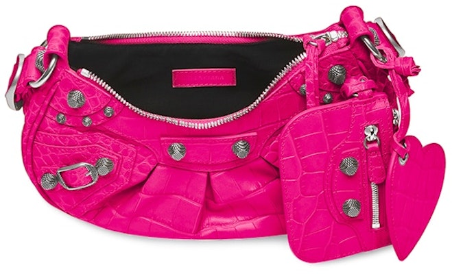 Balenciaga Le Cagole Shoulder Bag XS Crocodile Embossed Pink Lookbook Balenciaga Le Cagole Shoulder Bag XS Crocodile Embossed Pink
