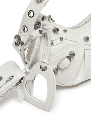 Balenciaga Le Cagole Shoulder Bag XS Crocodile Embossed White Lookbook Balenciaga Le Cagole Shoulder Bag XS Crocodile Embossed White