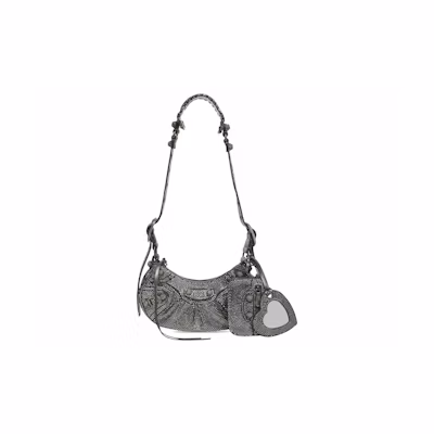 Balenciaga Le Cagole Shoulder Bag XS Dark Grey Suede with Rhinestones