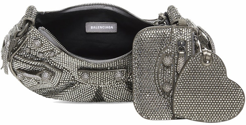 Balenciaga Le Cagole Shoulder Bag XS Dark Grey Suede with Rhinestones Lookbook Balenciaga Le Cagole Shoulder Bag XS Dark Grey Suede with Rhinestones