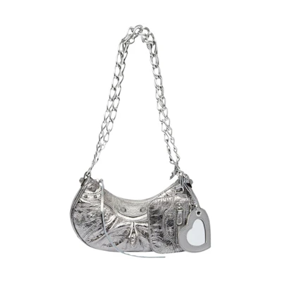 Balenciaga Le Cagole Shoulder Bag XS With Chain Metallized Silver