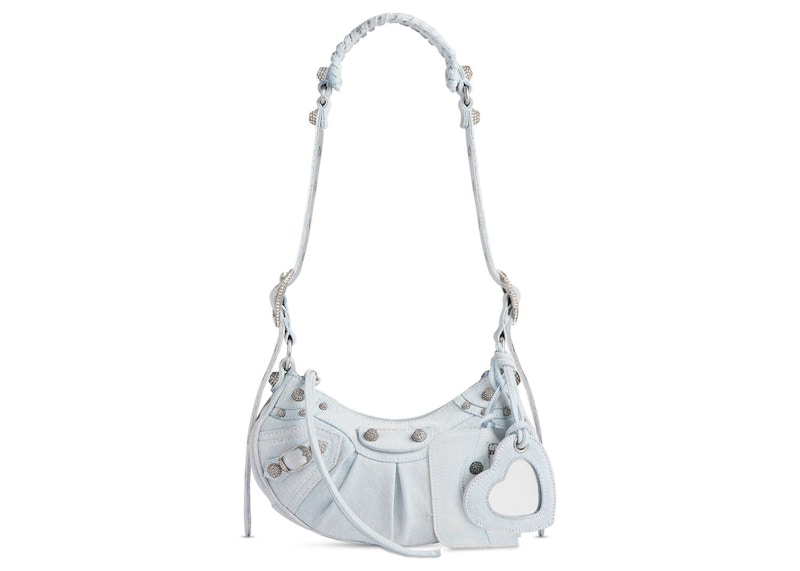 Balenciaga Le Cagole XS Rhinestones Shoulder Bag Light Blue