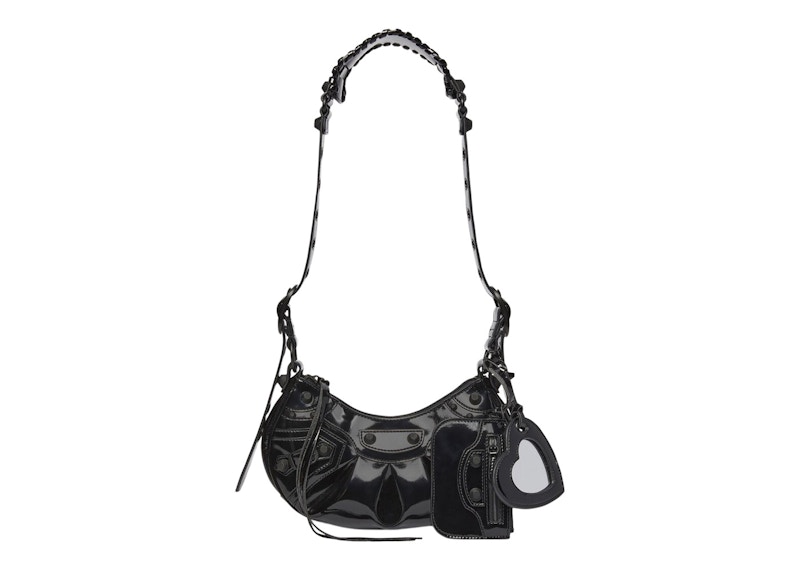 Balenciaga Le Cagole XS Shoulder Bag In Patent Fabric Black