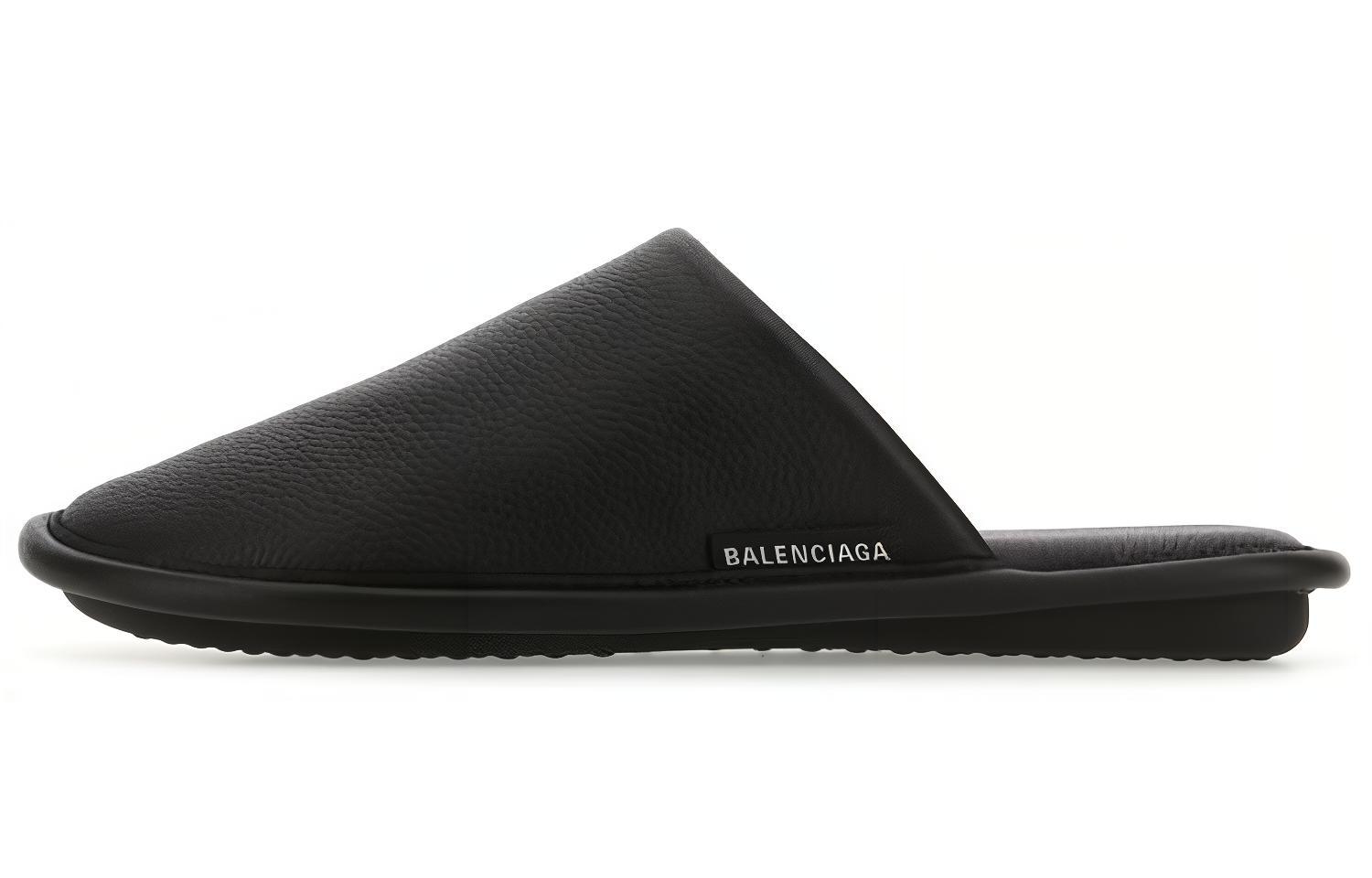 Balenciaga Leather Flat Black Slippers 644784WB9901000