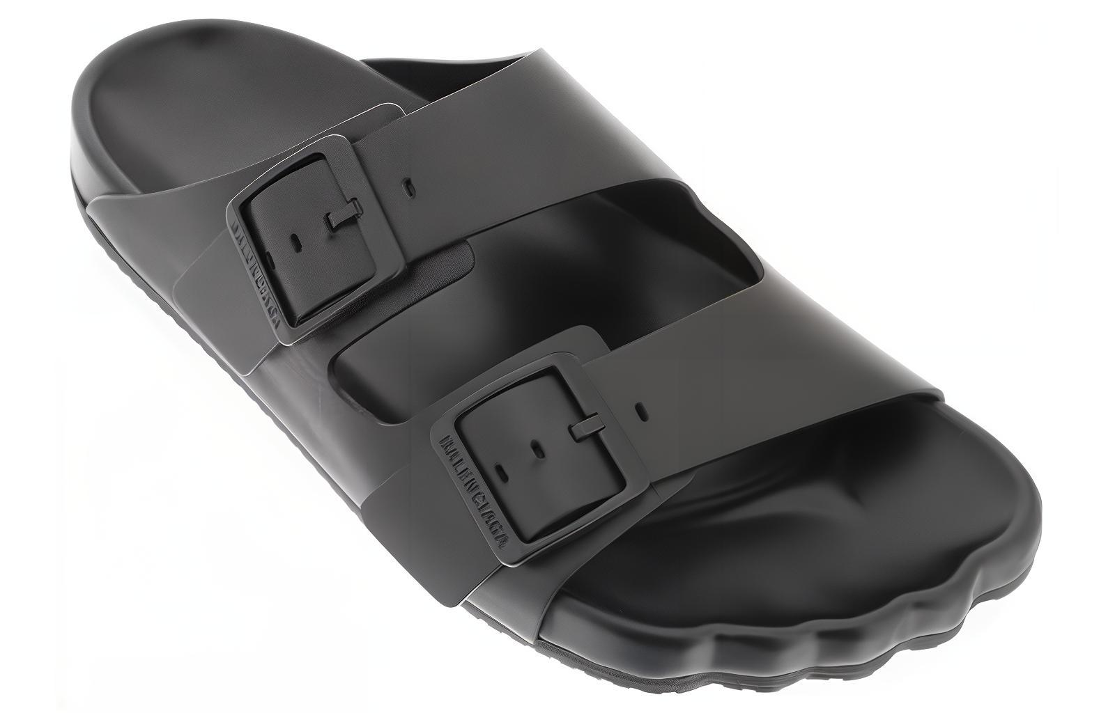 Shop 巴黎世家 皮革 百搭舒適圓頭 一字拖鞋 男款 黑色