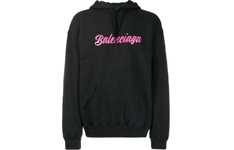 Balenciaga Letter Logo Hoodie Unisex Black Regular Fit Long Sleeve. 583215TFV608465
