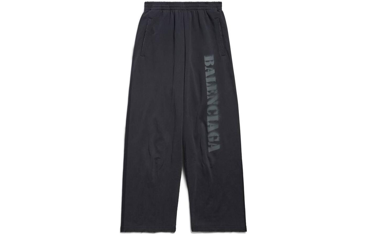 Balenciaga Letter Logo Print Relaxed Fit Black Unisex Casual Pants. 771081TQVA41750