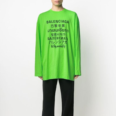 Balenciaga Kaos Lengan Panjang Pria Warna Hijau Neon dengan Cetak Huruf 641667TJVI34162 Shop Balenciaga Kaos Lengan Panjang Pria Warna Hijau Neon dengan Cetak Huruf 641667TJVI34162