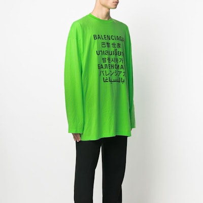 Balenciaga Kaos Lengan Panjang Pria Warna Hijau Neon dengan Cetak Huruf 641667TJVI34162 Details for Balenciaga Kaos Lengan Panjang Pria Warna Hijau Neon dengan Cetak Huruf 641667TJVI34162