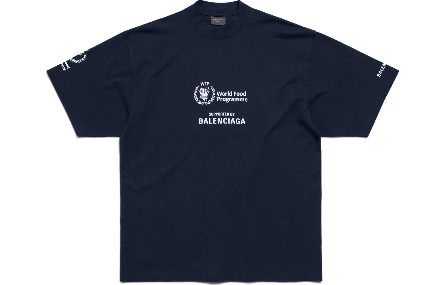 Balenciaga Letter Print Crewneck Short Sleeve T-Shirt Unisex Navy Regular Fit 764235TQVB68502