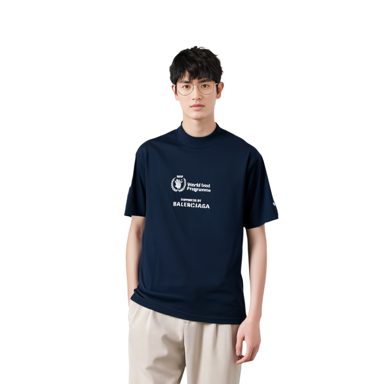 Balenciaga Letter Print Crewneck Short Sleeve T-Shirt Unisex Navy Regular Fit 764235TQVB68502 圖 5