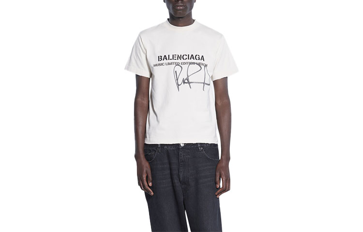 Balenciaga Letter Print Crewneck T-Shirt - Off White. 670943TLV579057