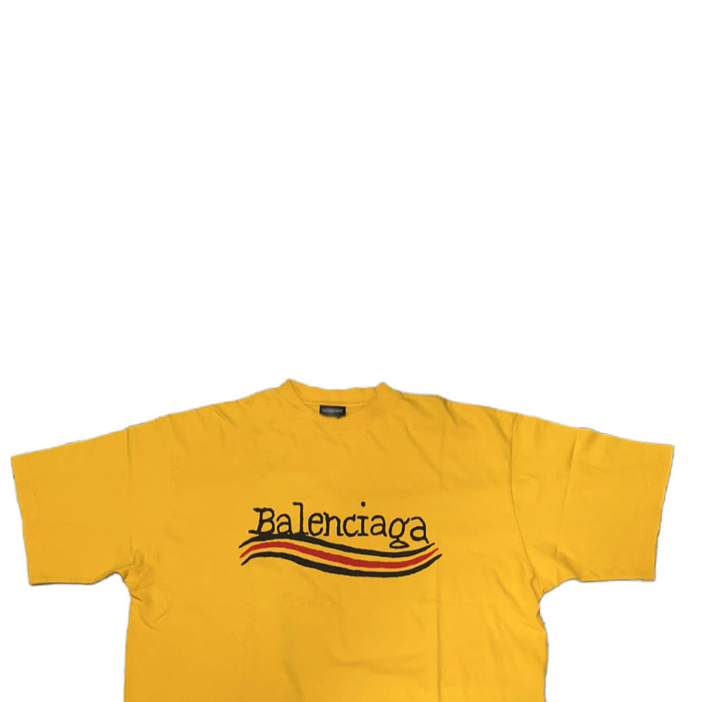 Shop Balenciaga Letter Print Crewneck T-Shirt Regular Fit  Yellow. 641675TNVE77442