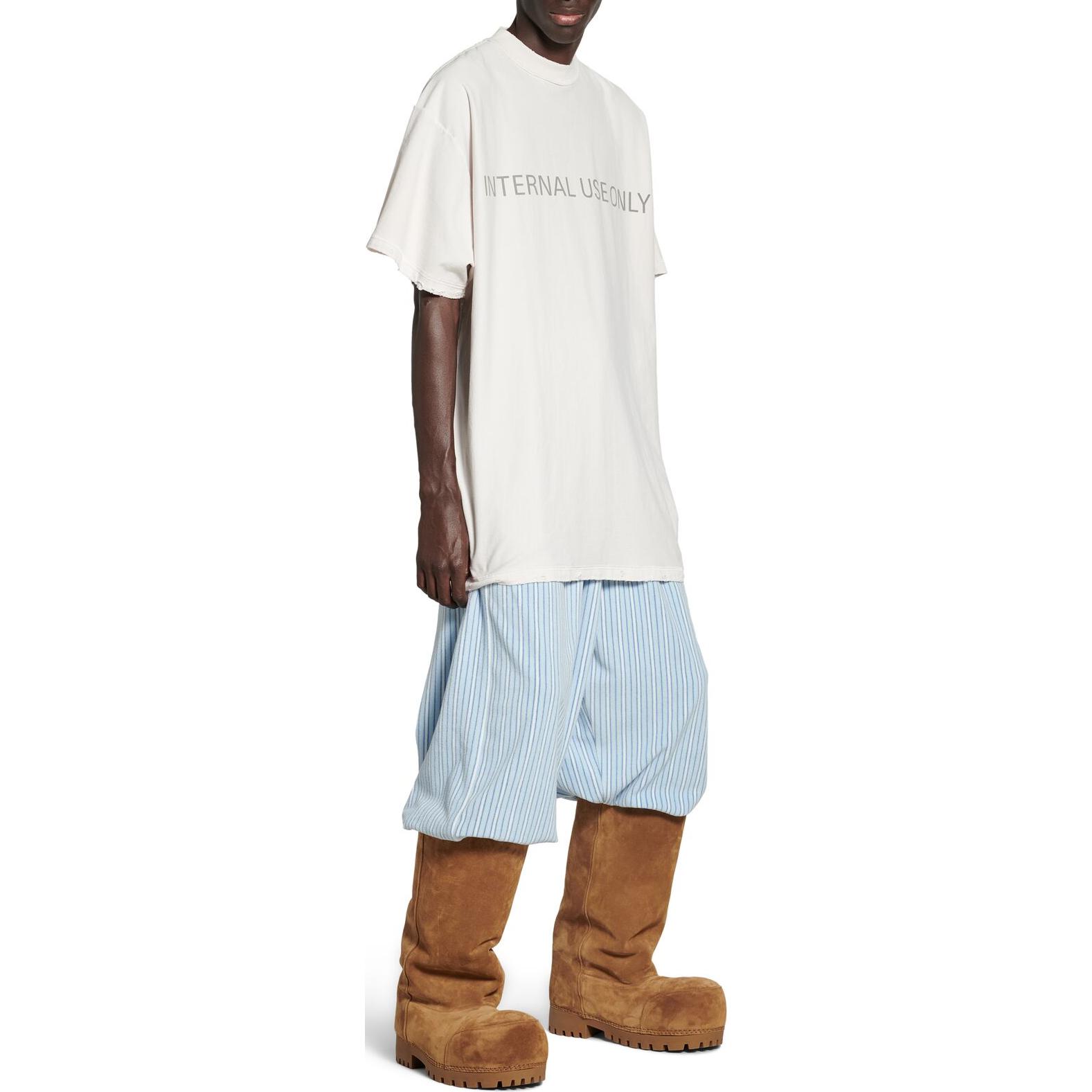 Balenciaga Letter Print Crewneck T-Shirt Unisex Grey White 787358TQVU29016 圖 6