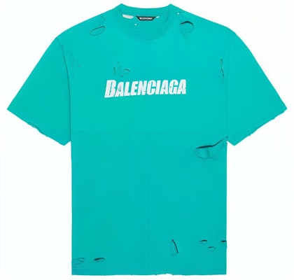 Balenciaga Letter Print Distressed Crewneck T-Shirt - Aqua Green 651795TKVB84661 Order Balenciaga Letter Print Distressed Crewneck T-Shirt - Aqua Green 651795TKVB84661