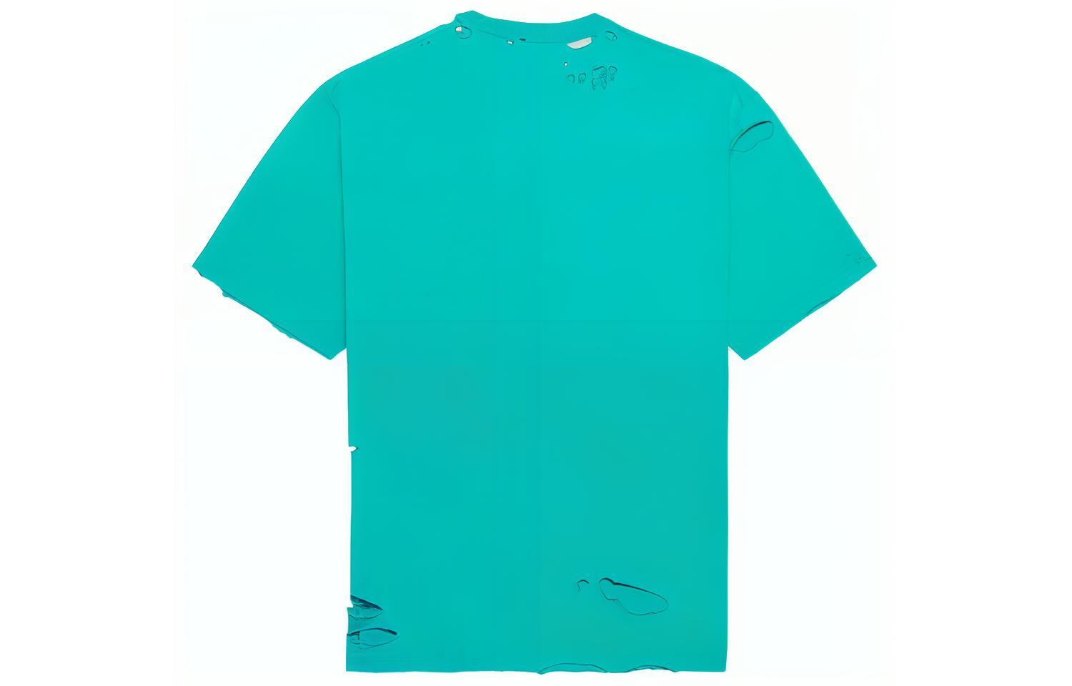 Lookbook Balenciaga Letter Print Distressed Crewneck T-Shirt - Aqua Green 651795TKVB84661