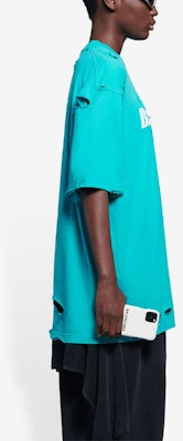 Balenciaga Letter Print Distressed Crewneck T-Shirt - Aqua Green 651795TKVB84661 Sizing Balenciaga Letter Print Distressed Crewneck T-Shirt - Aqua Green 651795TKVB84661