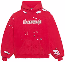 Balenciaga Letter Print Distressed Oversized Unisex Hoodie Red 659403TKVB66295 Balenciaga Letter Print Distressed Oversized Unisex Hoodie Red 659403TKVB66295