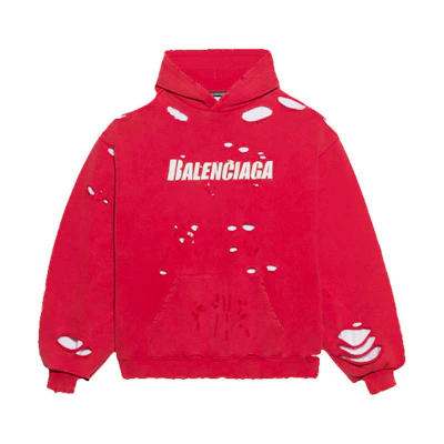 Balenciaga Letter Print Distressed Oversized Unisex Hoodie Red 659403TKVB66295
