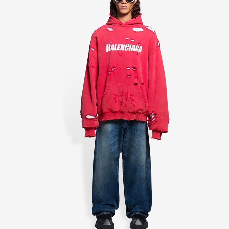 Shop 巴黎世家字母印花破洞宽松男女连帽卫衣 红色 659403TKVB66295