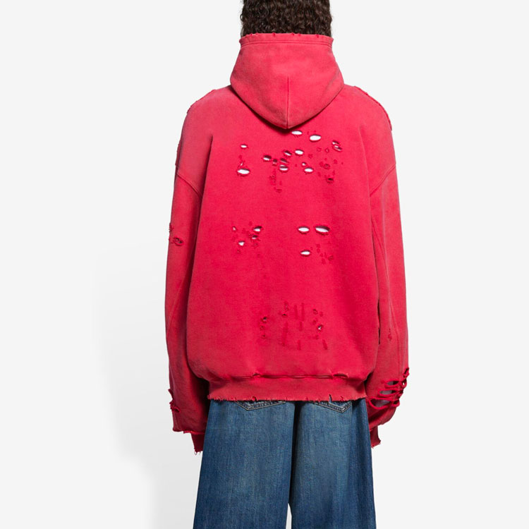 Details for 巴黎世家字母印花破洞宽松男女连帽卫衣 红色 659403TKVB66295