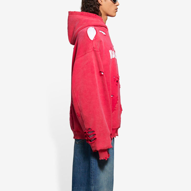 Sizing 巴黎世家字母印花破洞宽松男女连帽卫衣 红色 659403TKVB66295