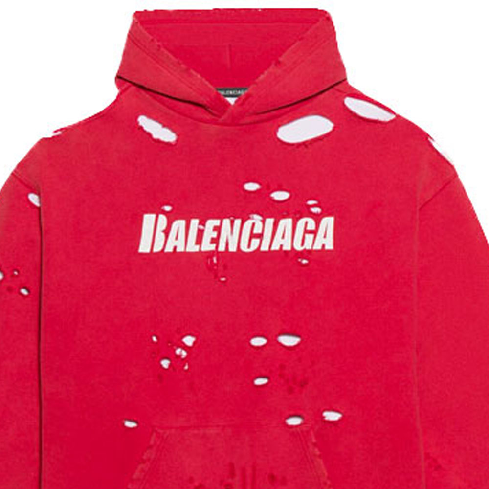 Cheap 巴黎世家字母印花破洞宽松男女连帽卫衣 红色 659403TKVB66295