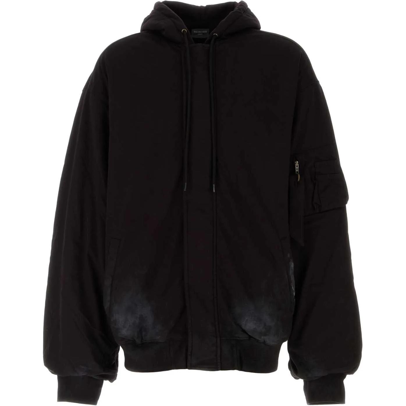 Balenciaga Letter Print Hooded Pullover Jacket Black Long Sleeve 657115TQVT19034