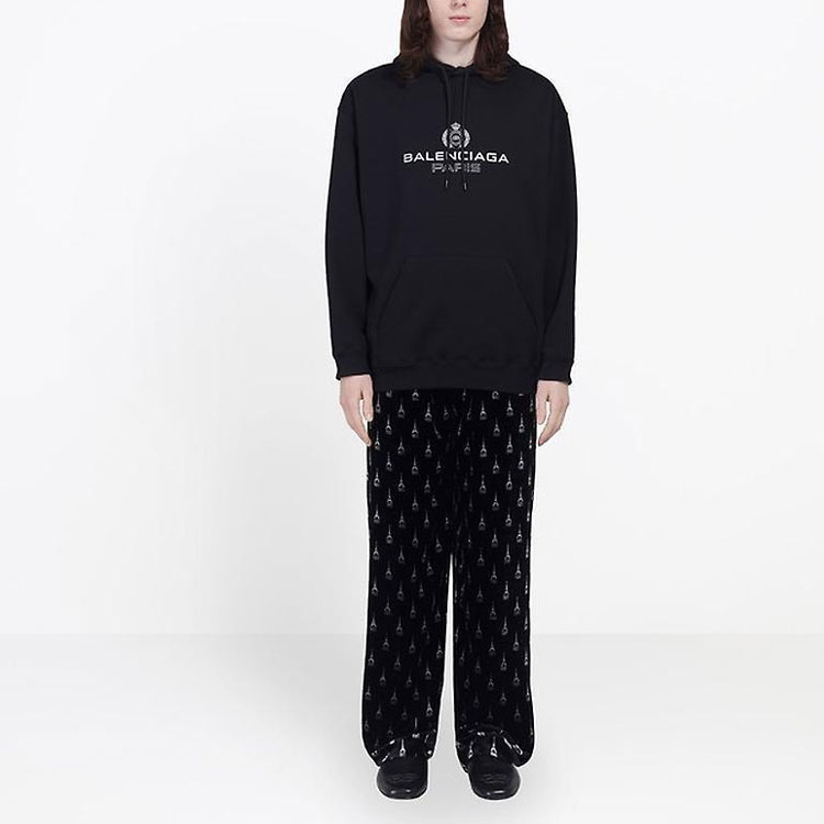 Sizing Hoodie Balenciaga Letter Print Hitam 570811TGV701000