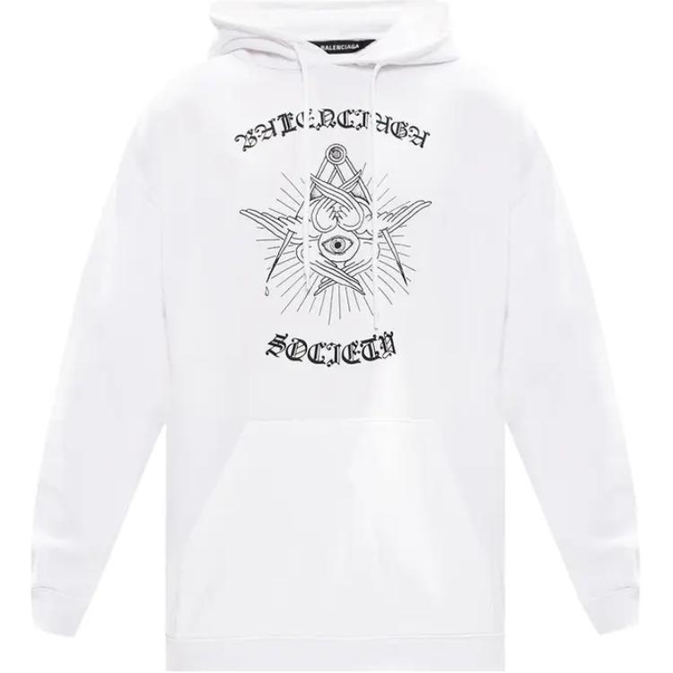 Balenciaga Letter Print Hoodie White Oversized Pullover Long Sleeve 570811TJVE99000