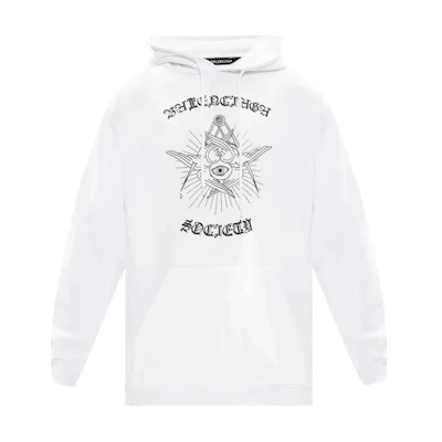 Balenciaga Letter Print Hoodie White Oversized Pullover Long Sleeve 570811TJVE99000