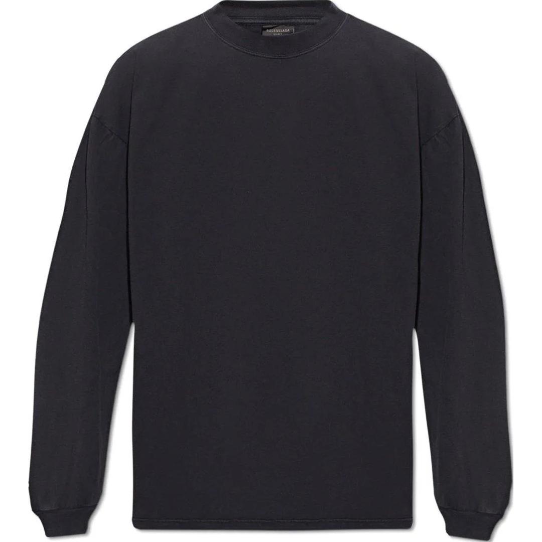 Balenciaga Letter Print Long Sleeve Crewneck Regular Fit T-Shirt Black Men 772208TPVU41569 圖 2