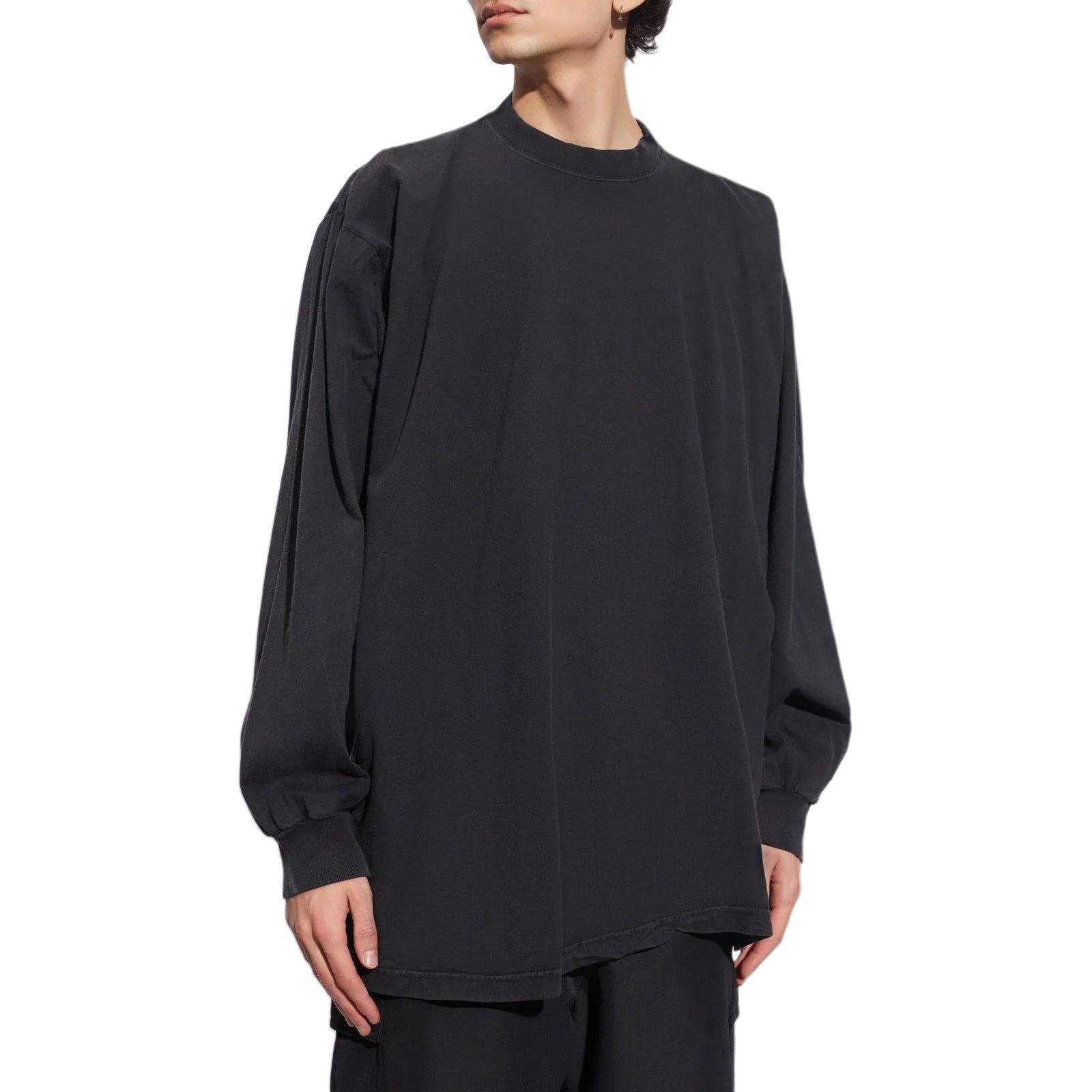 Balenciaga Letter Print Long Sleeve Crewneck Regular Fit T-Shirt Black Men 772208TPVU41569 圖 3