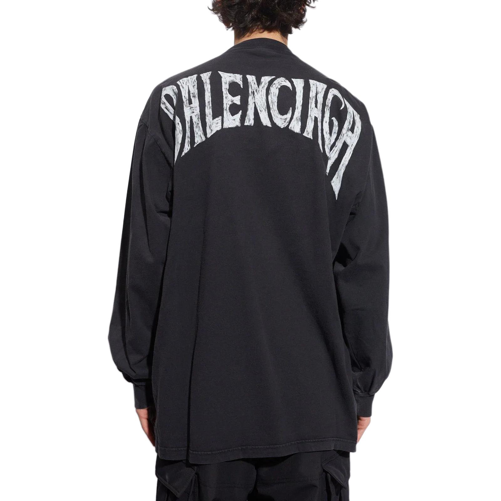 Balenciaga Letter Print Long Sleeve Crewneck Regular Fit T-Shirt Black Men 772208TPVU41569 圖 4