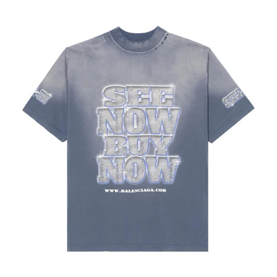 Balenciaga Letter Print Oversized Blue T-Shirt Unisex Crewneck Tee. 764235TQVE84108